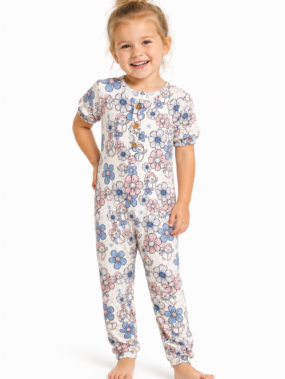Bamboo Floral Snowman Romper 2T Soft Stretch Pajamas Button Henley